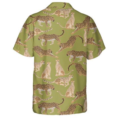Modern Trendy Jaguars And Leopards On Moss Green Background Hawaiian Shirt, Hawaiian Shirt Gift, Christmas Gift