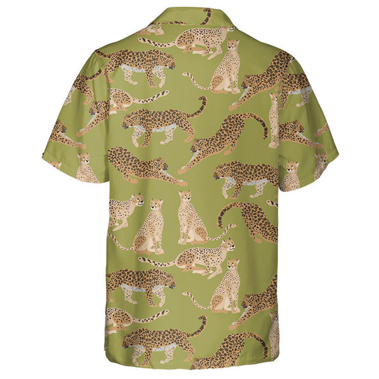 Modern Trendy Jaguars And Leopards On Moss Green Background Hawaiian Shirt, Hawaiian Shirt Gift, Christmas Gift