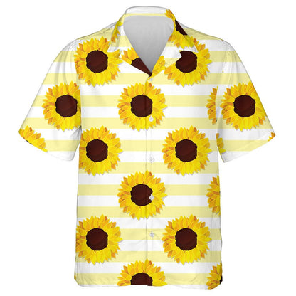Sunflower Seed Head Flower On Yellow Striped Pattern Hawaiian Shirt, Hawaiian Shirt Gift, Christmas Gift