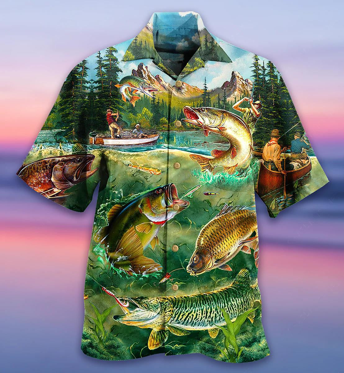Gift For Fishing Lovers Lake By The Forest Design Hawaiian Shirt, Hawaiian Shirt Gift, Christmas Gift