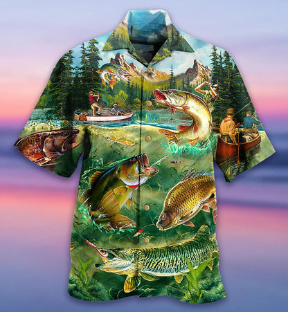 Gift For Fishing Lovers Lake By The Forest Design Hawaiian Shirt, Hawaiian Shirt Gift, Christmas Gift