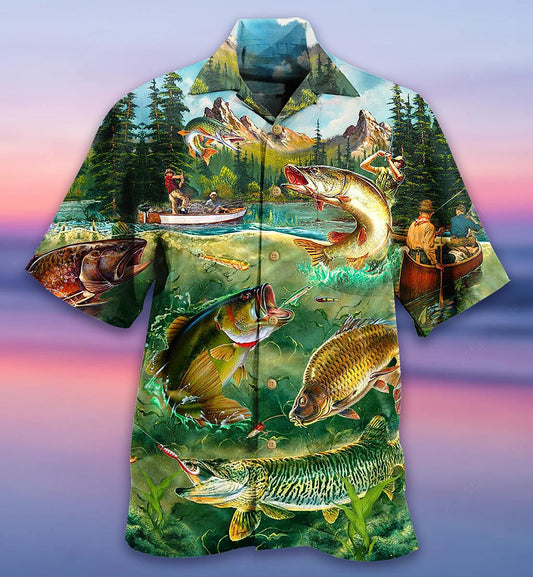 Gift For Fishing Lovers Lake By The Forest Design Hawaiian Shirt, Hawaiian Shirt Gift, Christmas Gift