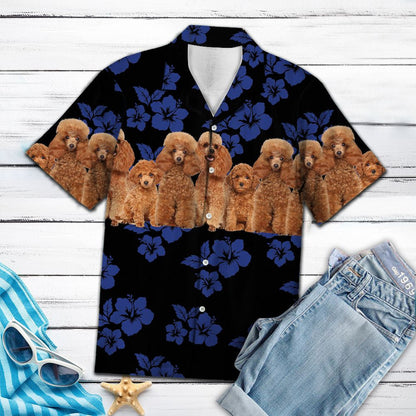 Cute Poodle With Blue Hibiscus In Black Design Hawaiian Shirt, Hawaiian Shirt Gift, Christmas Gift