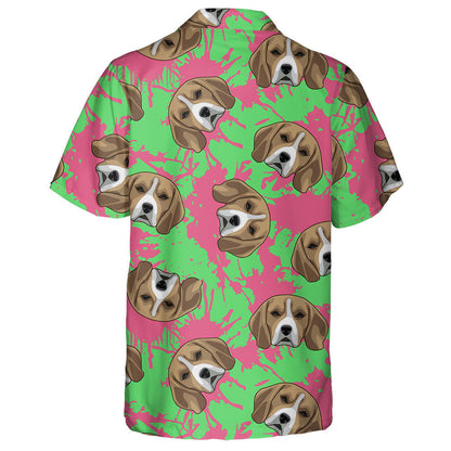 Gray Beagle And Pink Paint Splashes On Green Hawaiian Shirt, Hawaiian Shirt Gift, Christmas Gift