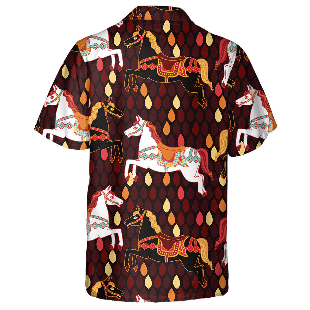 Cartoon Horses On Mosaic Tiles Background Hawaiian Shirt, Hawaiian For Gift