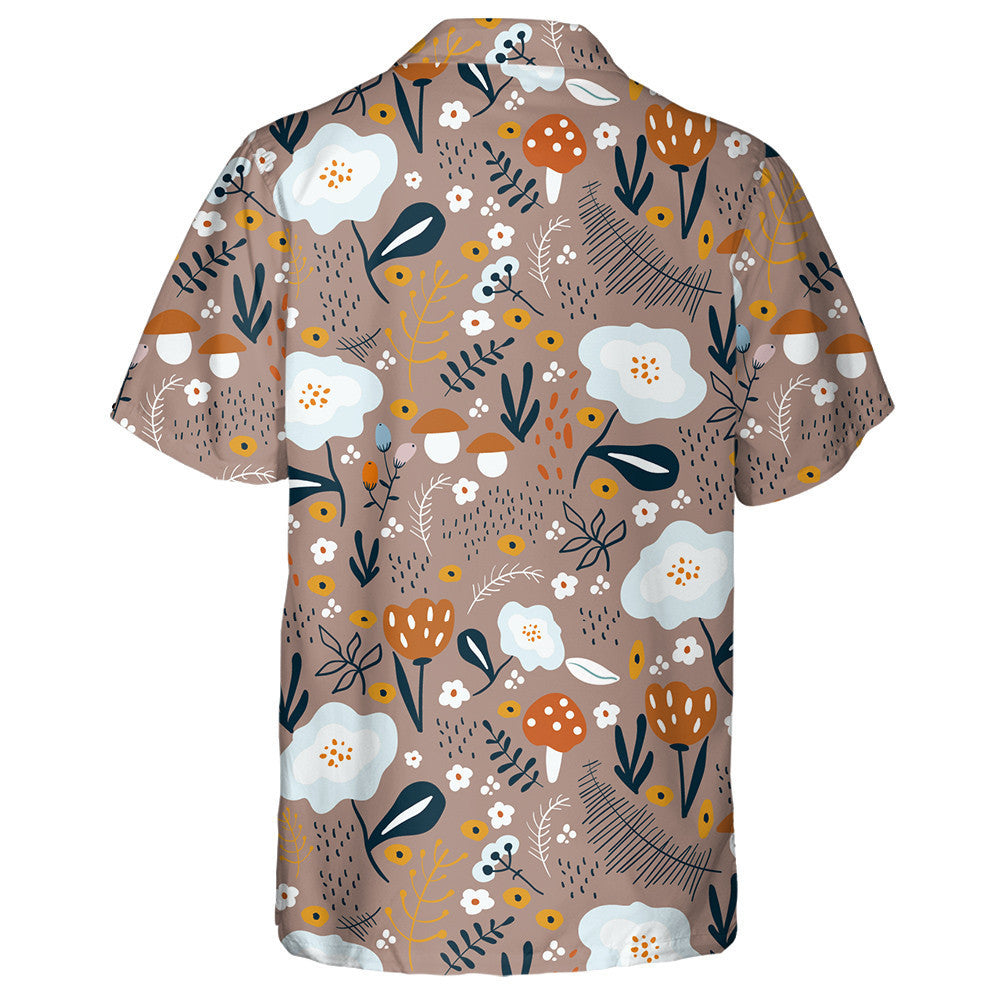 Hand Drawn Flower Meadow And Mushroom Cartoon Pattern Hawaiian Shirt, Hawaiian Shirt Gift, Christmas Gift