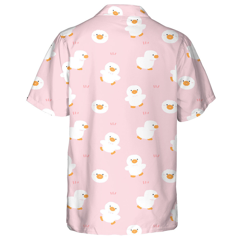 Hand Drawn Cute Cartoon Duck On Pink Background Hawaiian Shirt, Hawaiian Shirt Gift, Christmas Gift