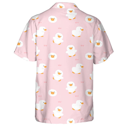 Hand Drawn Cute Cartoon Duck On Pink Background Hawaiian Shirt, Hawaiian Shirt Gift, Christmas Gift