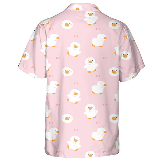 Hand Drawn Cute Cartoon Duck On Pink Background Hawaiian Shirt, Hawaiian Shirt Gift, Christmas Gift