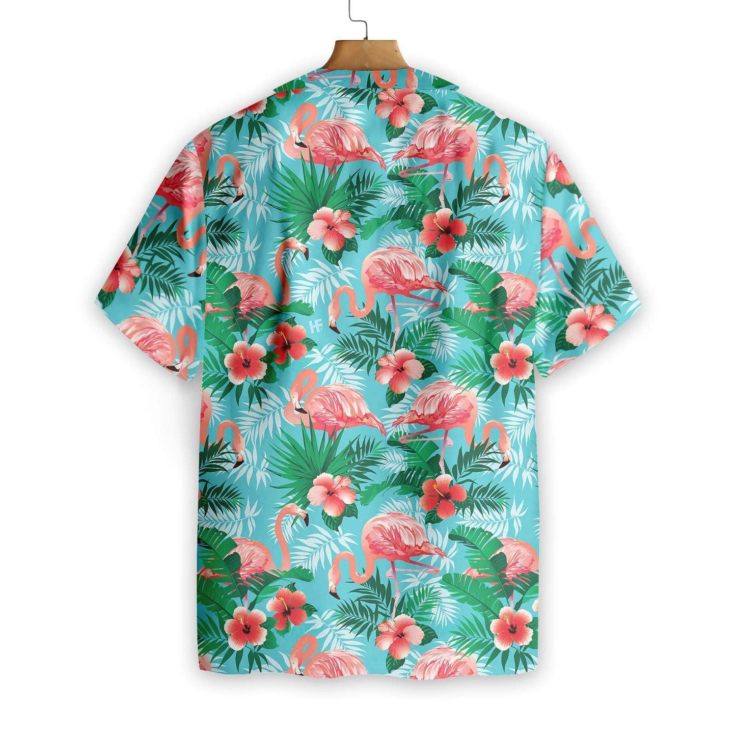 Flamingo With Pink Flower And Green Leave Blue Theme Hawaiian Shirt, Hawaiian Shirt Gift, Christmas Gift