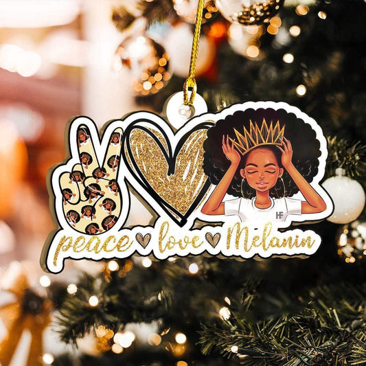 Afro Peace Love Melanin Ornament, Christmas Ornament Gift, Christmas Gift, Christmas Decoration