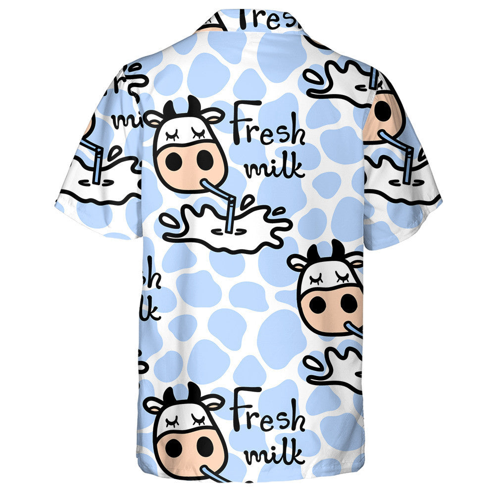 Cow Drinking Tasty Milk On Cow Spot Background Hawaiian Shirt, Hawaiian Shirt Gift, Christmas Gift