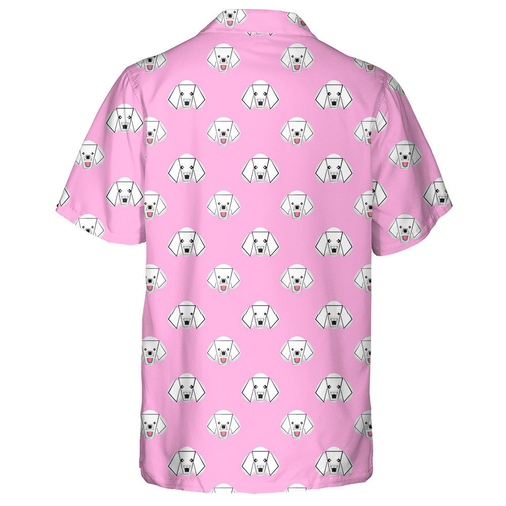 Cartoon Poodle Dog On Pink Geometric Hawaiian Shirt, Hawaiian For Gift