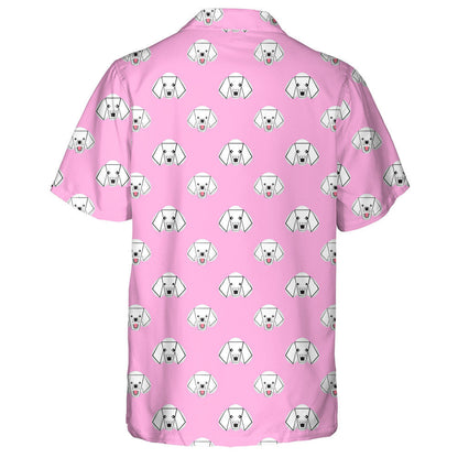 Cartoon Poodle Dog On Pink Geometric Hawaiian Shirt, Hawaiian For Gift