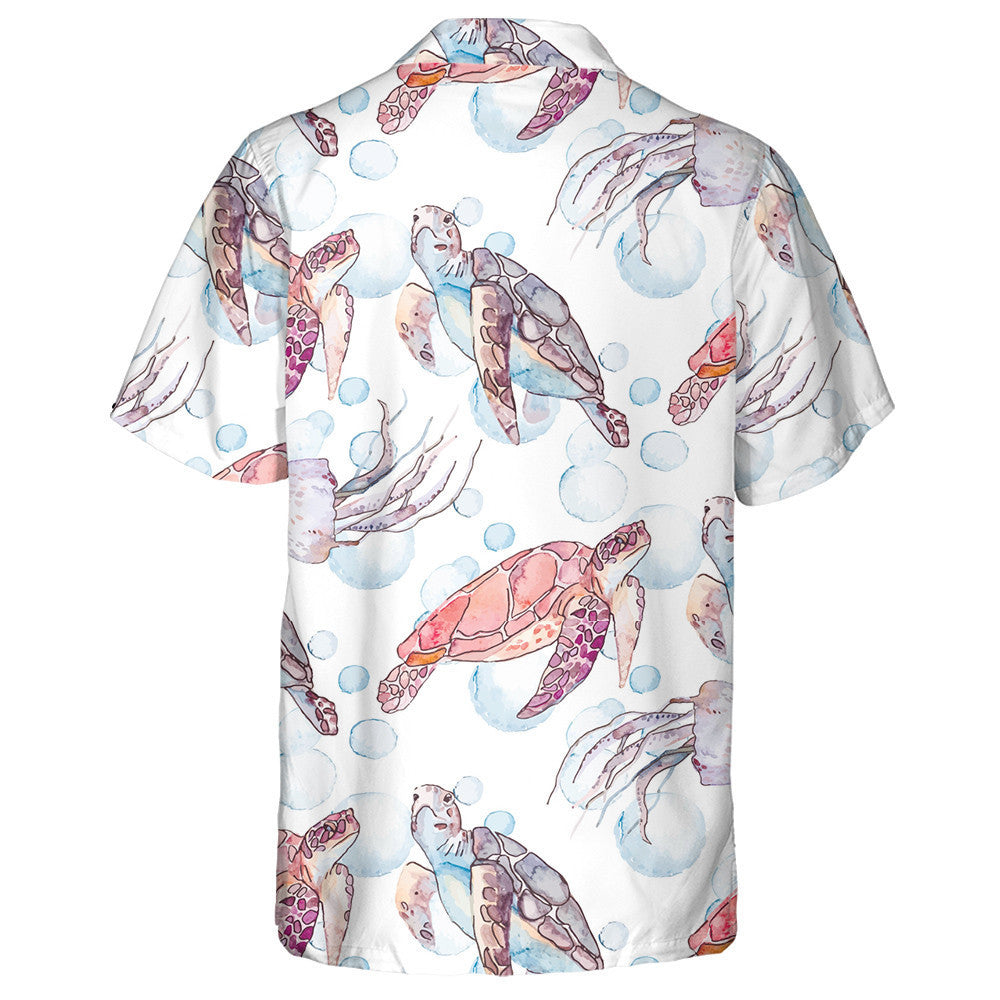 Sea Turtles And Jellyfish Ocean Vintage Background Hawaiian Shirt, Hawaiian Shirt Gift, Christmas Gift