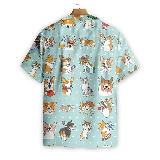 Cartoon Cute Moments Of Welsh Corgi Spotted Pattern Hawaiian Shirt, Hawaiian Shirt Gift, Christmas Gift