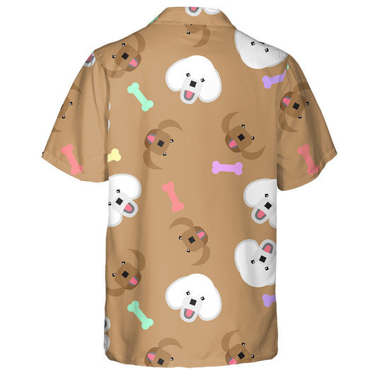 Cartoon Poodle Dog And Bone Icons On Brown Hawaiian Shirt, Hawaiian Shirt Gift, Christmas Gift