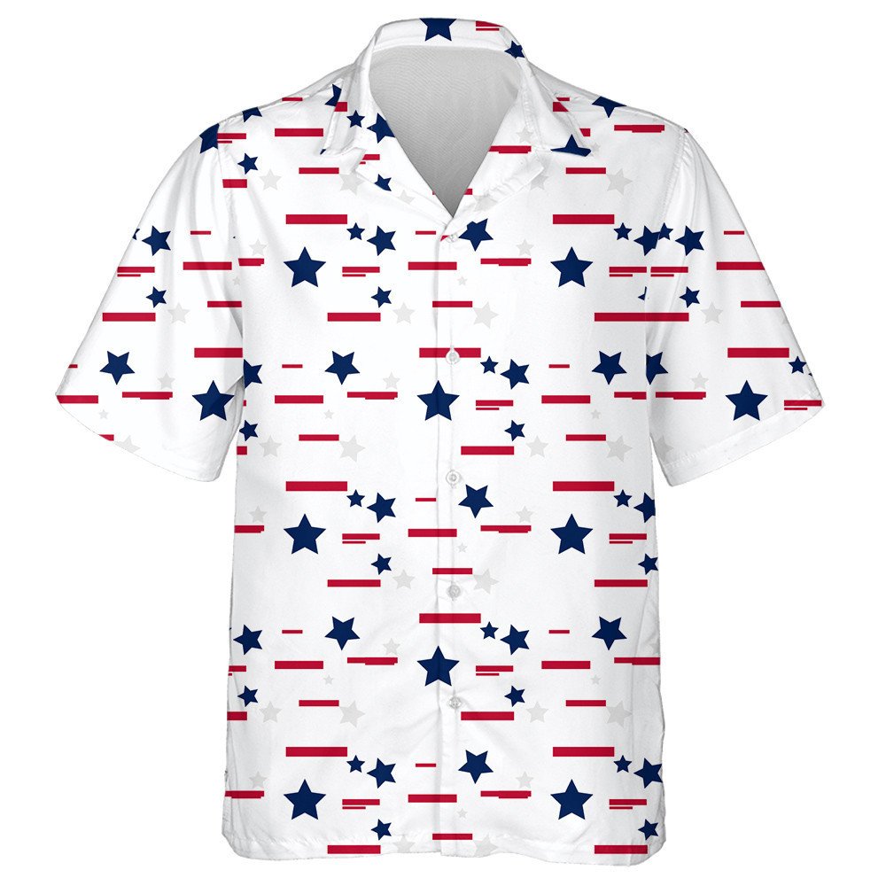 Simple Navy Stars And Red Line Patriotic Pattern Hawaiian Shirt, Hawaiian Shirt Gift, Christmas Gift