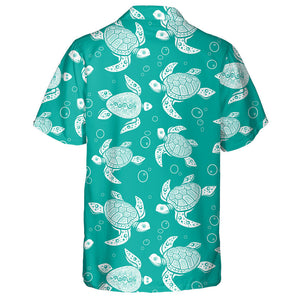 Abstract White Turtle And Bubbles On Menthol Hawaiian Shirt, Hawaiian Shirt Gift, Christmas Gift