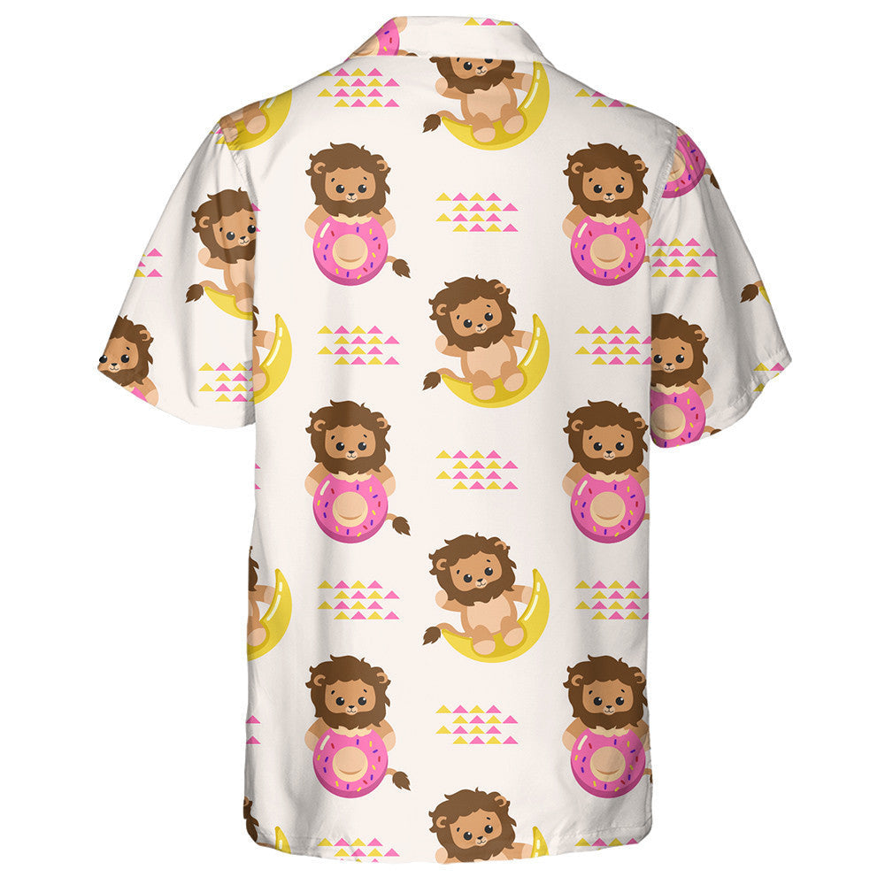 Baby Cute Lion With Crescent Moon And Donut Hawaiian Shirt, Hawaiian Shirt Gift, Christmas Gift
