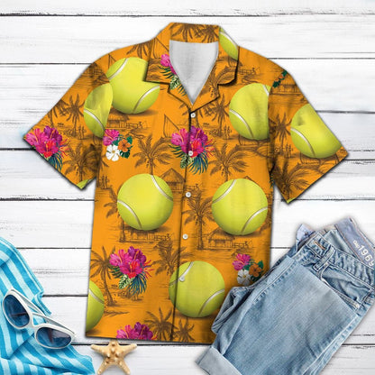 Cool Summer Tennis Ball On Tropical Flowers Pattern Hawaiian Shirt, Hawaiian Shirt Gift, Christmas Gift