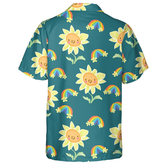Cute Drawing Elements Including Happy Sunflower And Rainbow Hawaiian Shirt, Hawaiian Shirt Gift, Christmas Gift