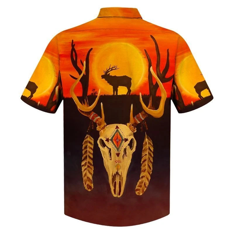 Native American Reindeer On The Grass Beautiful Sunset Hawaiian Shirt, Hawaiian Shirt Gift, Christmas Gift