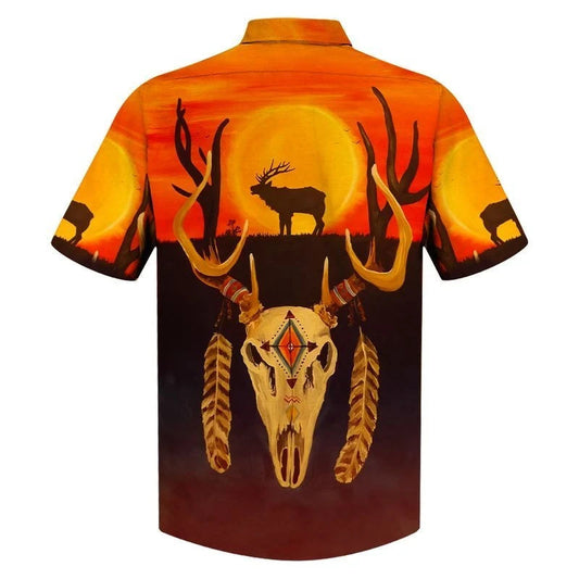 Native American Reindeer On The Grass Beautiful Sunset Hawaiian Shirt, Hawaiian Shirt Gift, Christmas Gift