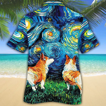Welsh Corgi Dog Happy Face At Beautiful Night Hawaiian Shirt, Hawaiian Shirt Gift, Christmas Gift