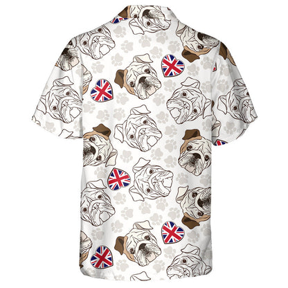 English Bulldog Paws And Heart Flag Hawaiian Shirt,Hawaiian Shirt Gift, Christmas Gift