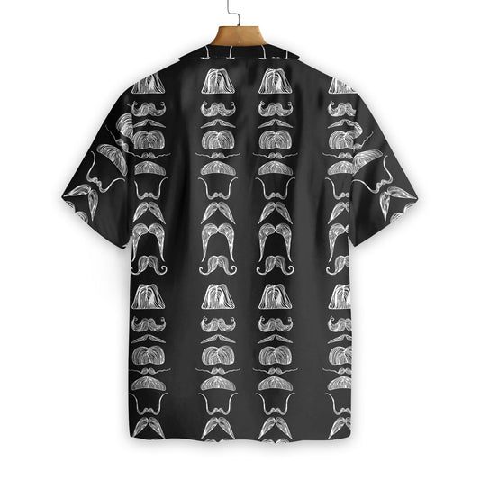 Mustache With Flower Black And White Pattern Hawaiian Shirt,Hawaiian Shirt Gift, Christmas Gift