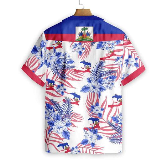 Haiti Proud On White Background Pattern Hawaiian Shirt,Hawaiian Shirt Gift, Christmas Gift