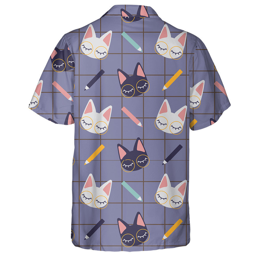 Cute Studying Cats And Pencils On Checkered Hawaiian Shirt, Hawaiian Shirt Gift, Christmas Gift