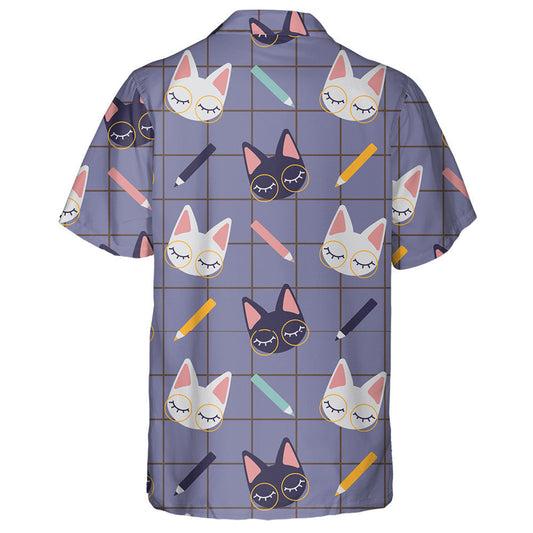 Cute Studying Cats And Pencils On Checkered Hawaiian Shirt, Hawaiian Shirt Gift, Christmas Gift