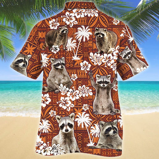 Funny Raccoon On Red Tribal Pattern Hawaiian Shirt,Hawaiian Shirt Gift, Christmas Gift