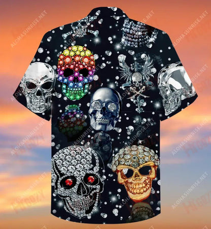 Shiny Diamond Skull Short Hawaiian Shirt Summer Short Sleeve Hawaiian Crazy Shirts Hawaiian Shirts For Men, Hawaiian Shirt Gift, Christmas Gift