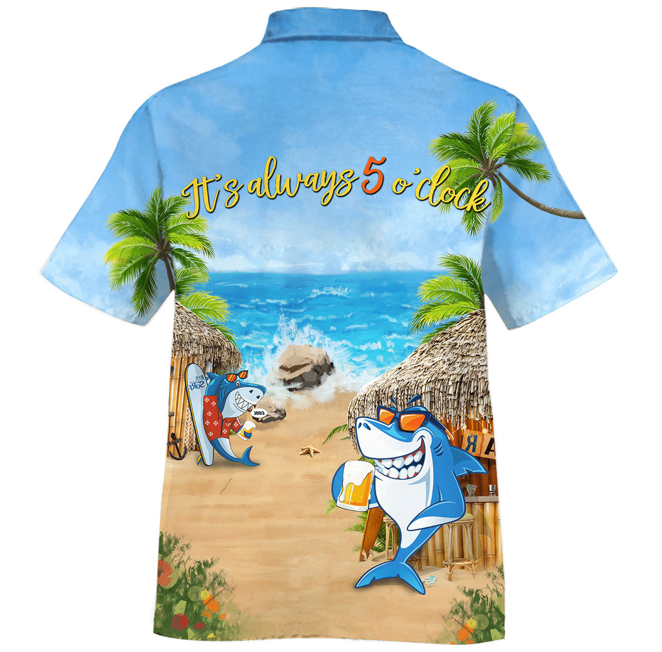 Cartoon Shark Beer Bar On The Beach Design Hawaiian Shirt, Hawaiian Shirt Gift, Christmas Gift