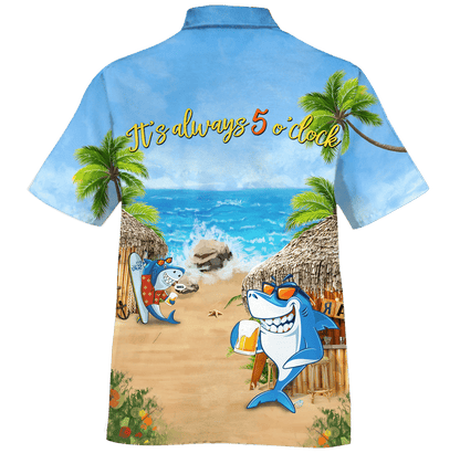 Cartoon Shark Beer Bar On The Beach Design Hawaiian Shirt, Hawaiian Shirt Gift, Christmas Gift