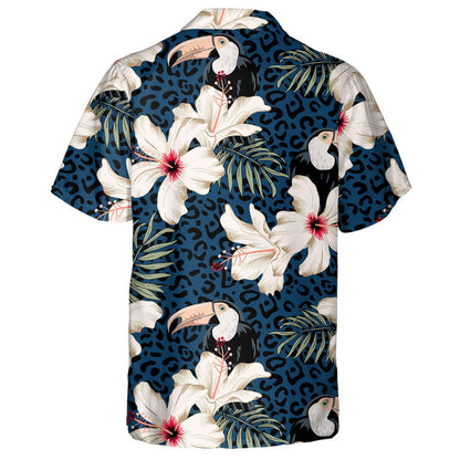 Toucans Hibiscus Flowers And Palm Leaves On Leopard Skin Hawaiian Shirt, Hawaiian Shirt Gift, Christmas Gift