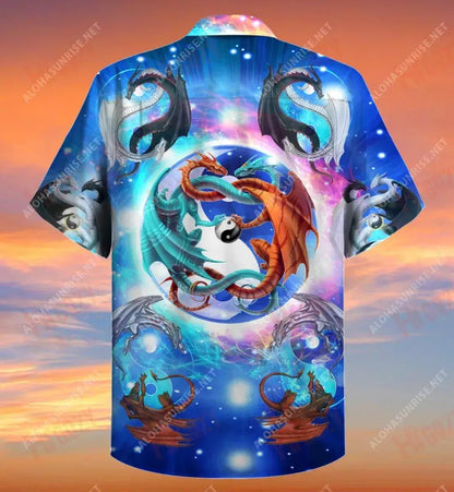 Yin Yang Dragon Unisex Short Short Sleeve Shirt Summer Hawaiian T Shirts Custom Hawaiian Shirts Hawaiian Shirt Pattern, Hawaiian Shirt Gift, Christmas Gift