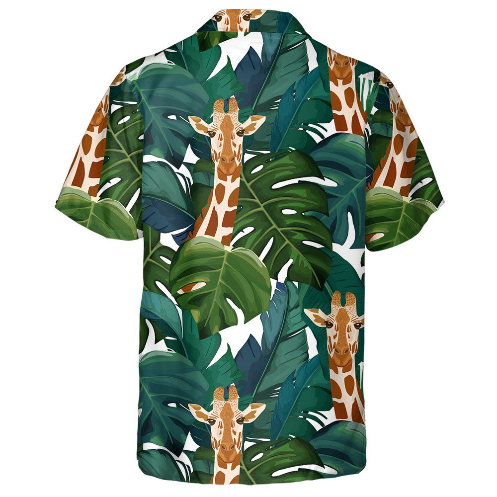 Hiding Giraffe In Exotic Palm Leaf Jungle Pattern Hawaiian Shirt, Hawaiian Shirt Gift, Christmas Gift