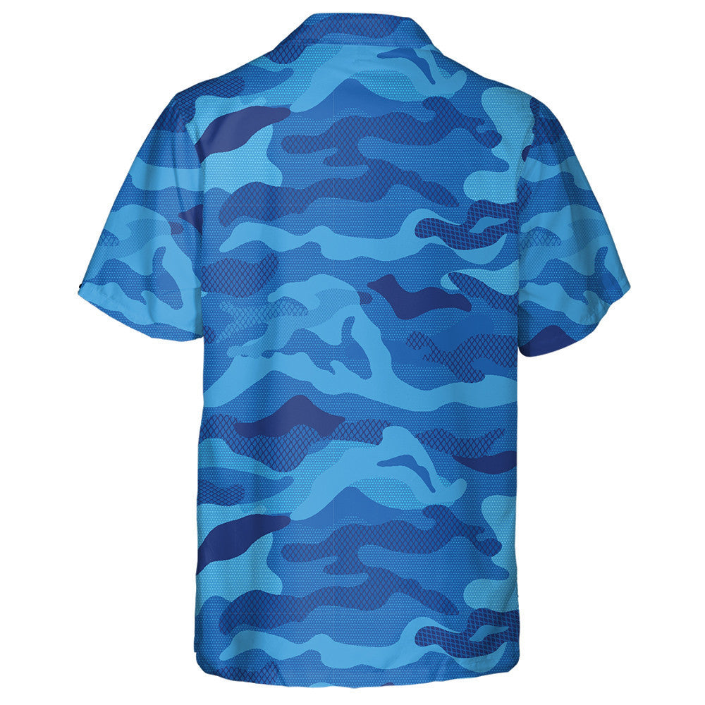 Military Aqua Blue Grid Camouflage Pattern Hawaiian Shirt, Hawaiian Shirt Gift, Christmas Gift