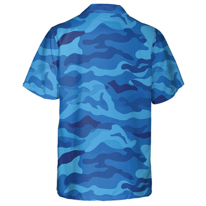 Military Aqua Blue Grid Camouflage Pattern Hawaiian Shirt, Hawaiian Shirt Gift, Christmas Gift