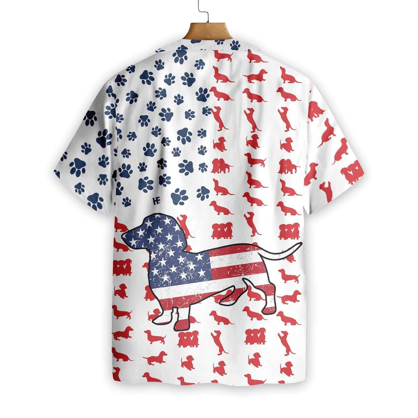 Navy And Red Texture Dachshund American Flag Hawaiian Shirt, Hawaiian Shirt Gift, Christmas Gift