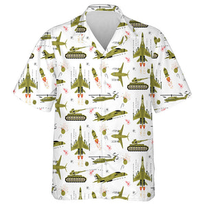 American Army Camo Transports Equipment Illustration Hawaiian Shirt, Hawaiian For Gift