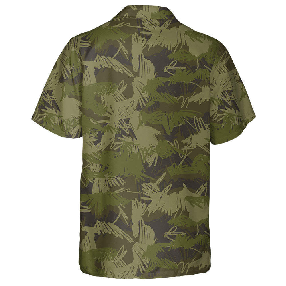 Hand Drawn Dark Green Plant Doodle Camo Pattern Hawaiian Shirt, Hawaiian Shirt Gift, Christmas Gift