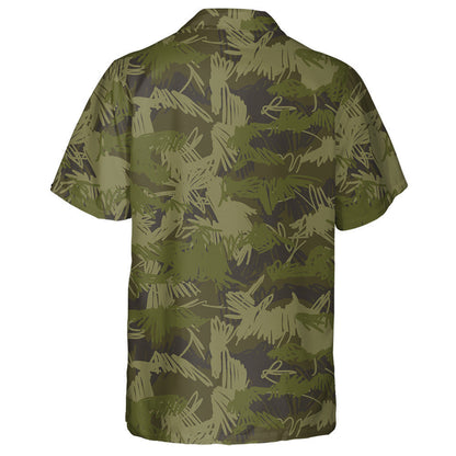 Hand Drawn Dark Green Plant Doodle Camo Pattern Hawaiian Shirt, Hawaiian Shirt Gift, Christmas Gift