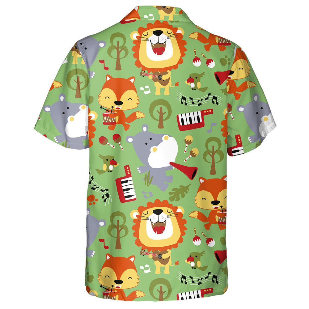 Funny Lion Hippo And Fox Playing Music Instrument Hawaiian Shirt, Hawaiian Shirt Gift, Christmas Gift