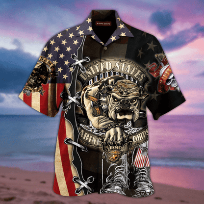 Proud United States Marine Corps Crazy Background Design Hawaiian Shirt, Hawaiian Shirt Gift, Christmas Gift