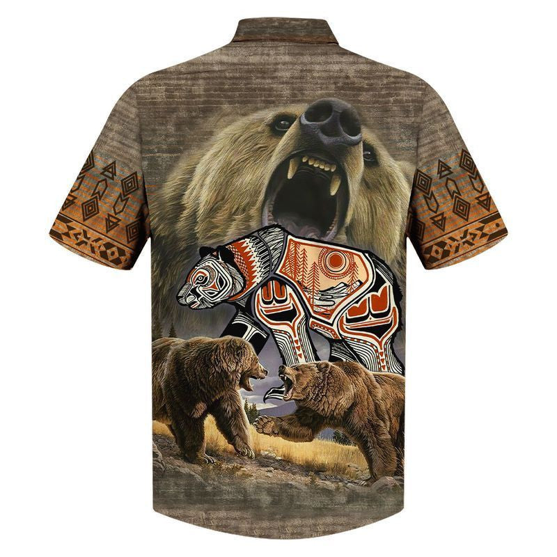 Native American Bear Fighting Pattern Hawaiian Shirt,Hawaiian Shirt Gift, Christmas Gift